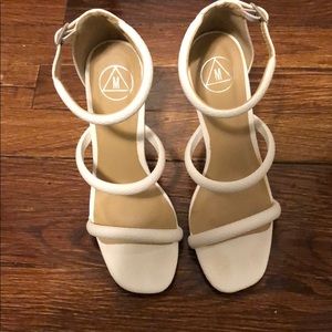 White strappy snakeskin sandal w/ heel